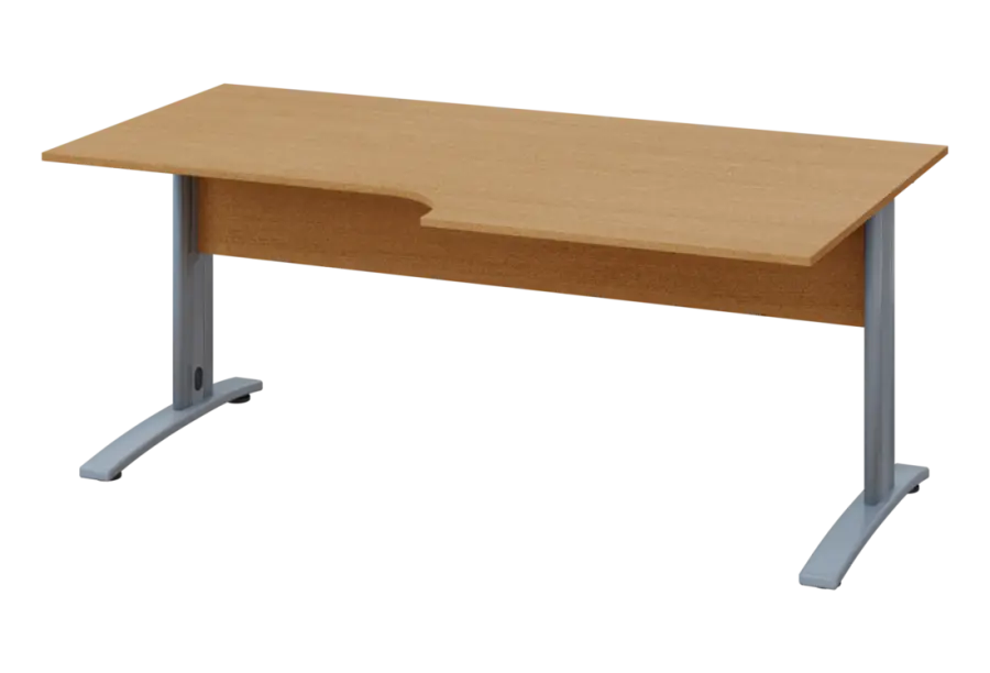 ERK 28 - 188 stůl kancelářský, rohový, pravý, kovová podnož stříbrná, deska 25 mm, široký 1800 mm, buk Royal